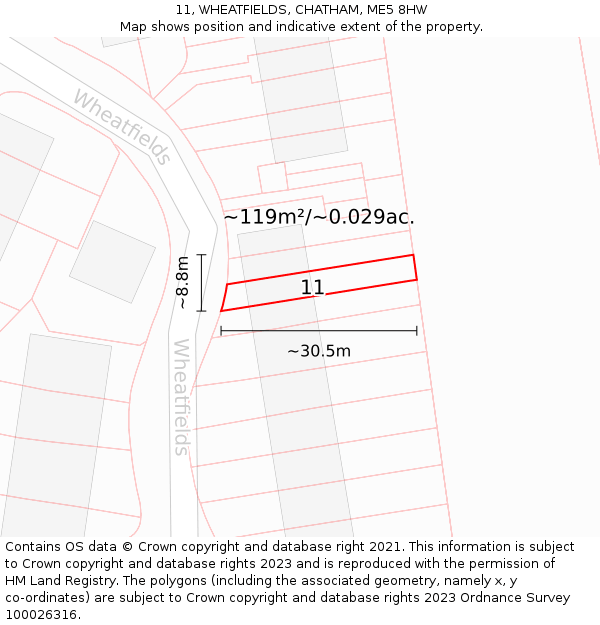 11, WHEATFIELDS, CHATHAM, ME5 8HW: Plot and title map