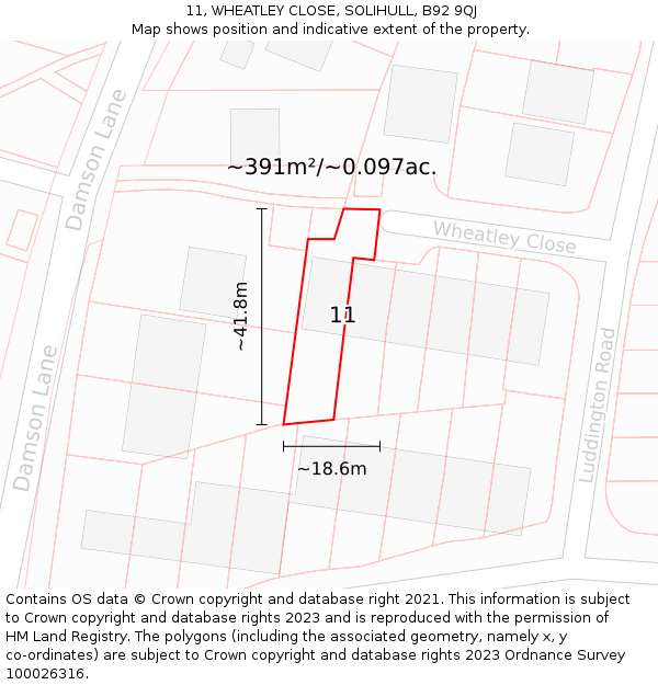 11, WHEATLEY CLOSE, SOLIHULL, B92 9QJ: Plot and title map