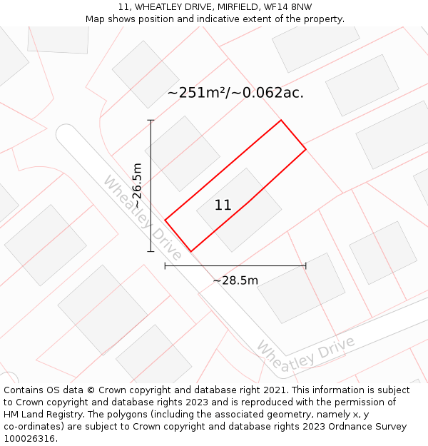 11, WHEATLEY DRIVE, MIRFIELD, WF14 8NW: Plot and title map