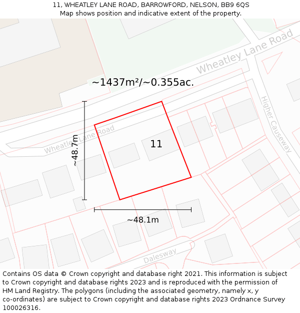 11, WHEATLEY LANE ROAD, BARROWFORD, NELSON, BB9 6QS: Plot and title map