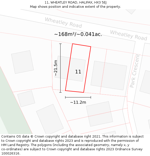 11, WHEATLEY ROAD, HALIFAX, HX3 5EJ: Plot and title map