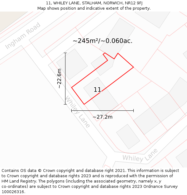 11, WHILEY LANE, STALHAM, NORWICH, NR12 9FJ: Plot and title map