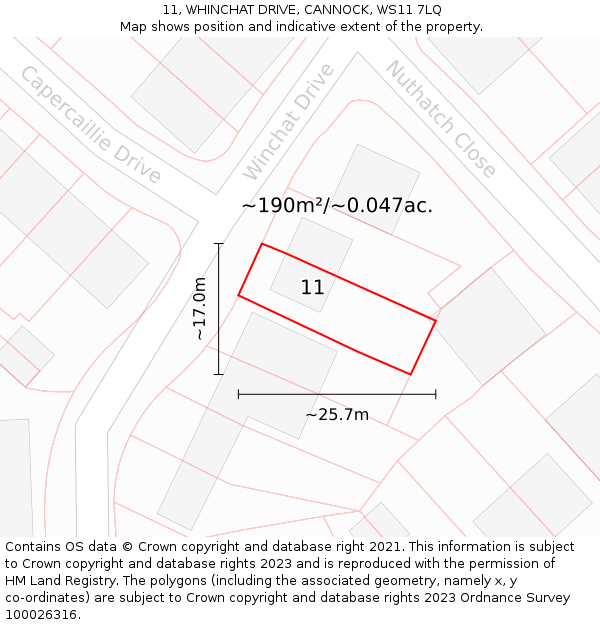 11, WHINCHAT DRIVE, CANNOCK, WS11 7LQ: Plot and title map