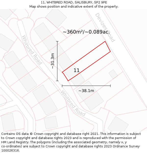 11, WHITBRED ROAD, SALISBURY, SP2 9PE: Plot and title map