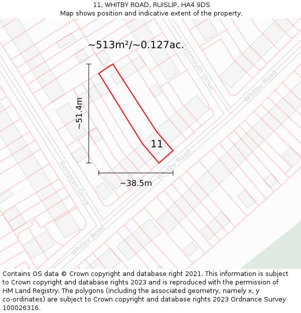 11, WHITBY ROAD, RUISLIP, HA4 9DS: Plot and title map