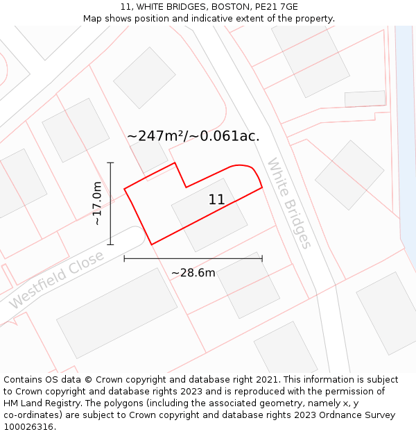 11, WHITE BRIDGES, BOSTON, PE21 7GE: Plot and title map