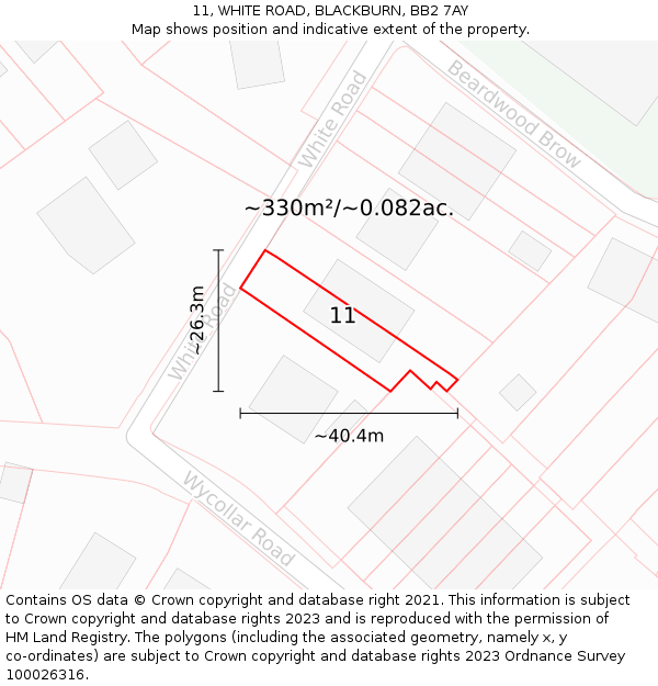 11, WHITE ROAD, BLACKBURN, BB2 7AY: Plot and title map