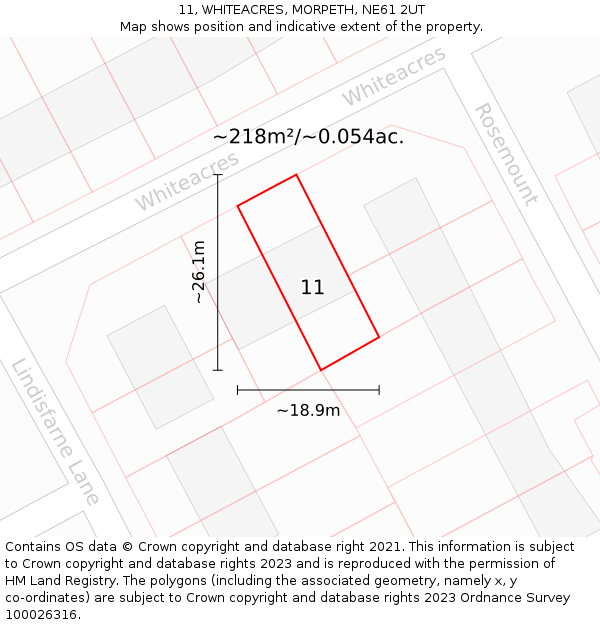 11, WHITEACRES, MORPETH, NE61 2UT: Plot and title map