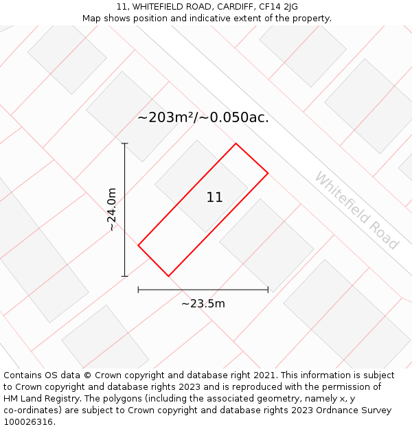 11, WHITEFIELD ROAD, CARDIFF, CF14 2JG: Plot and title map