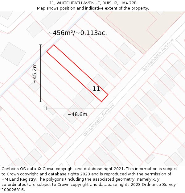 11, WHITEHEATH AVENUE, RUISLIP, HA4 7PR: Plot and title map