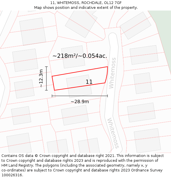 11, WHITEMOSS, ROCHDALE, OL12 7GF: Plot and title map