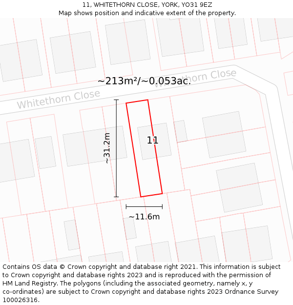 11, WHITETHORN CLOSE, YORK, YO31 9EZ: Plot and title map