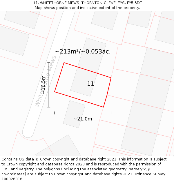 11, WHITETHORNE MEWS, THORNTON-CLEVELEYS, FY5 5DT: Plot and title map