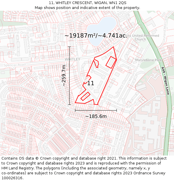 11, WHITLEY CRESCENT, WIGAN, WN1 2QS: Plot and title map