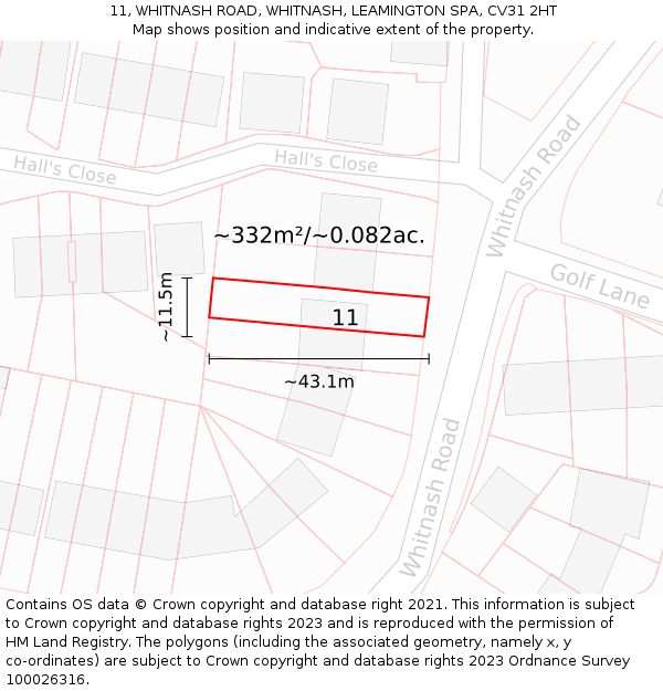 11, WHITNASH ROAD, WHITNASH, LEAMINGTON SPA, CV31 2HT: Plot and title map