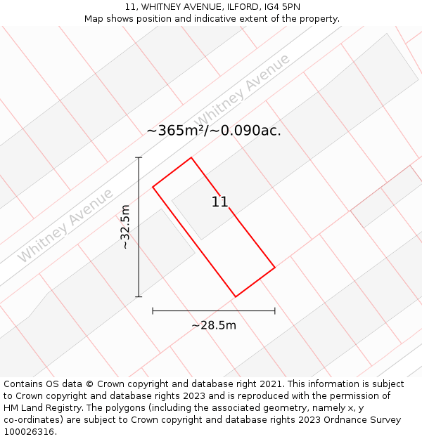 11, WHITNEY AVENUE, ILFORD, IG4 5PN: Plot and title map