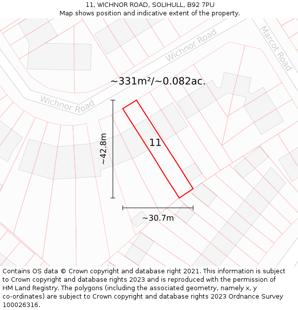 11, WICHNOR ROAD, SOLIHULL, B92 7PU: Plot and title map