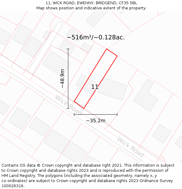 11, WICK ROAD, EWENNY, BRIDGEND, CF35 5BL: Plot and title map