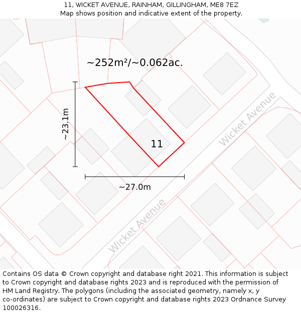 11, WICKET AVENUE, RAINHAM, GILLINGHAM, ME8 7EZ: Plot and title map