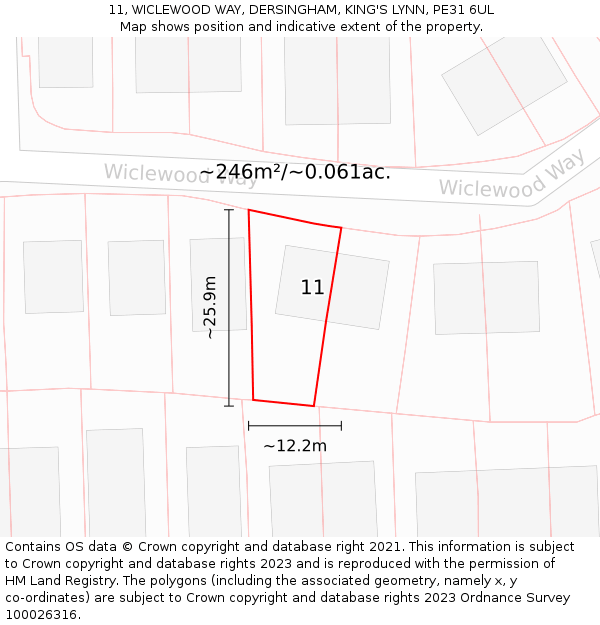 11, WICLEWOOD WAY, DERSINGHAM, KING'S LYNN, PE31 6UL: Plot and title map