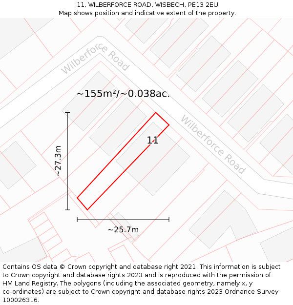 11, WILBERFORCE ROAD, WISBECH, PE13 2EU: Plot and title map