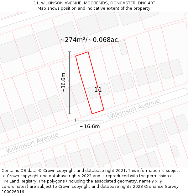 11, WILKINSON AVENUE, MOORENDS, DONCASTER, DN8 4RT: Plot and title map