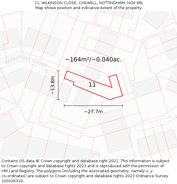 11, WILKINSON CLOSE, CHILWELL, NOTTINGHAM, NG9 6RL: Plot and title map
