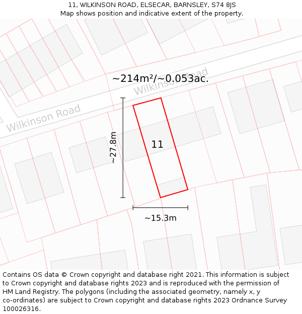 11, WILKINSON ROAD, ELSECAR, BARNSLEY, S74 8JS: Plot and title map