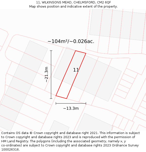 11, WILKINSONS MEAD, CHELMSFORD, CM2 6QF: Plot and title map