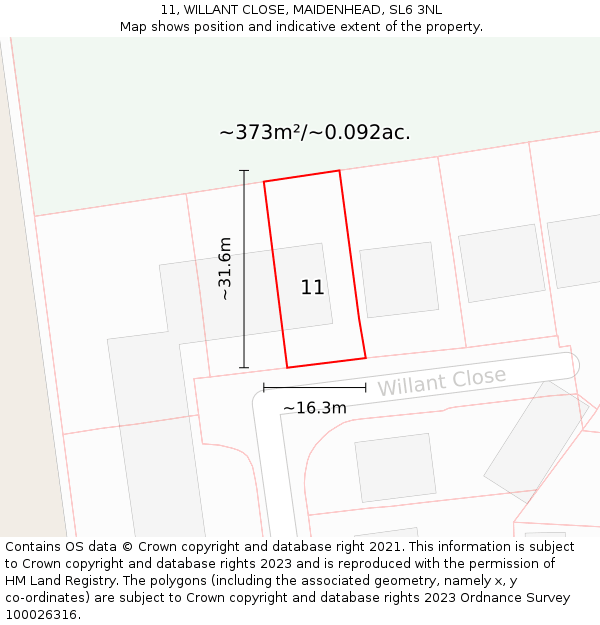 11, WILLANT CLOSE, MAIDENHEAD, SL6 3NL: Plot and title map