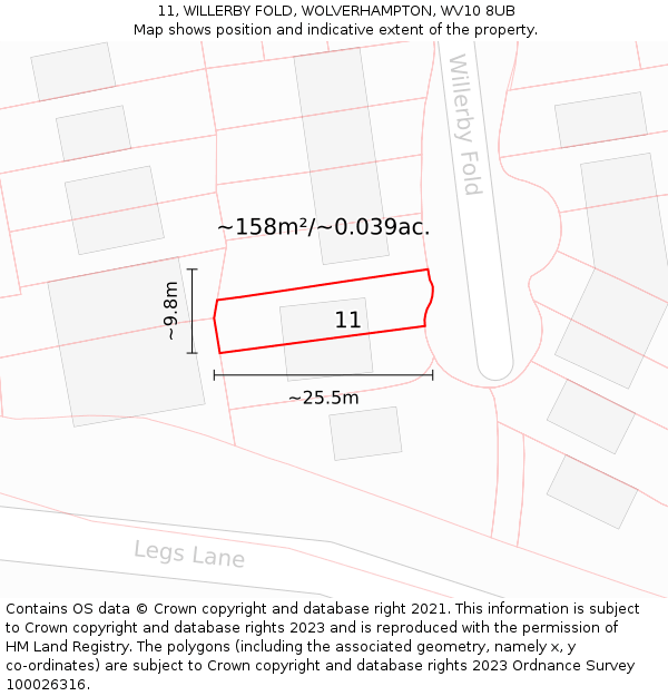 11, WILLERBY FOLD, WOLVERHAMPTON, WV10 8UB: Plot and title map