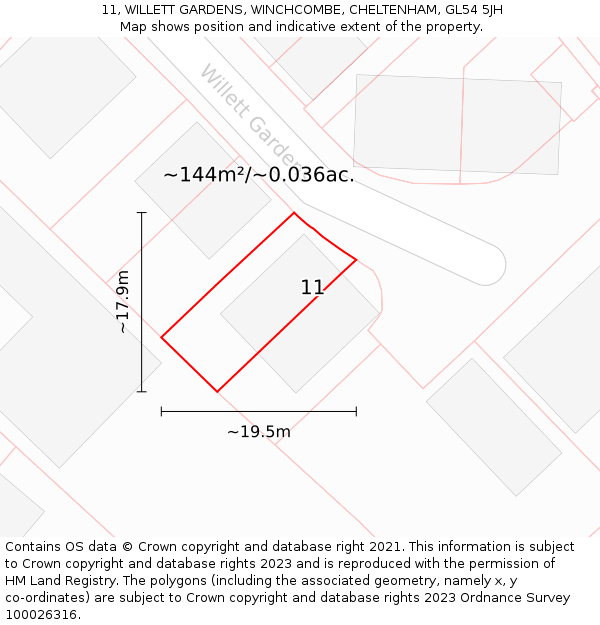 11, WILLETT GARDENS, WINCHCOMBE, CHELTENHAM, GL54 5JH: Plot and title map