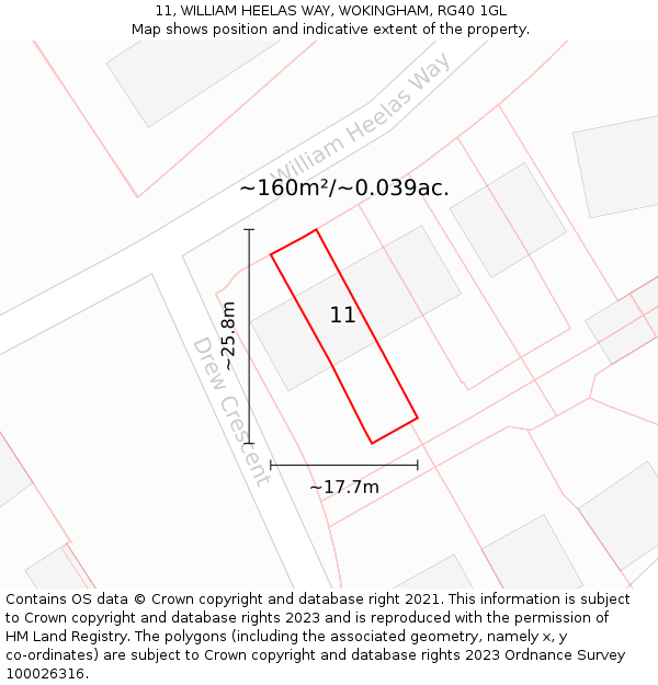 11, WILLIAM HEELAS WAY, WOKINGHAM, RG40 1GL: Plot and title map