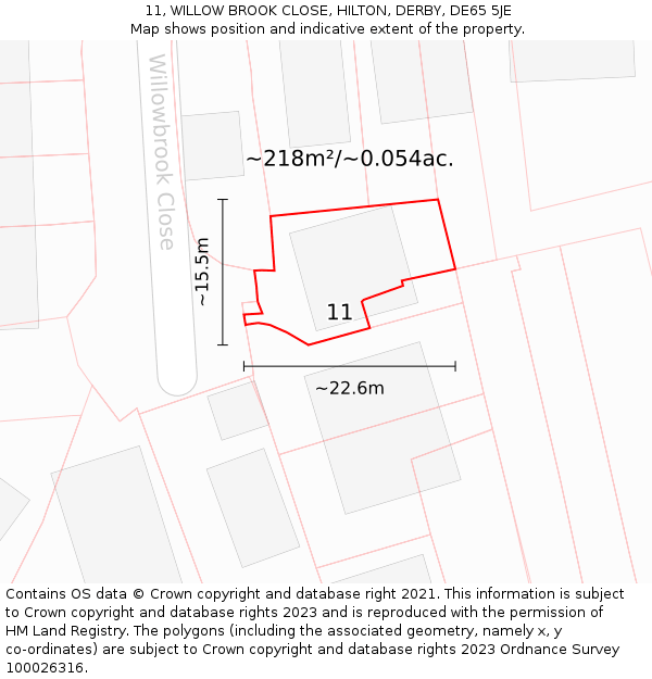 11, WILLOW BROOK CLOSE, HILTON, DERBY, DE65 5JE: Plot and title map