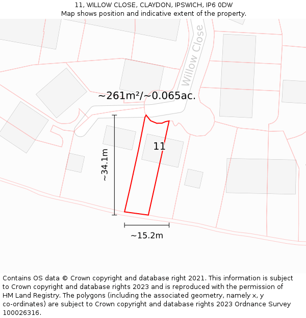 11, WILLOW CLOSE, CLAYDON, IPSWICH, IP6 0DW: Plot and title map