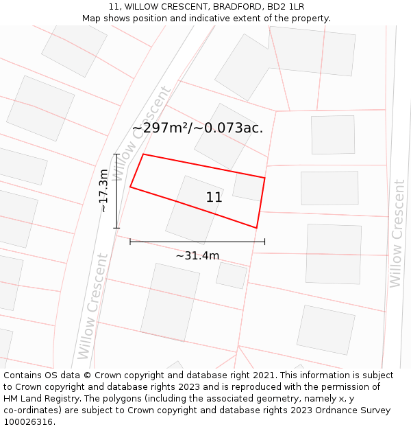 11, WILLOW CRESCENT, BRADFORD, BD2 1LR: Plot and title map