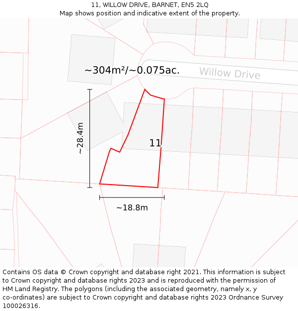 11, WILLOW DRIVE, BARNET, EN5 2LQ: Plot and title map