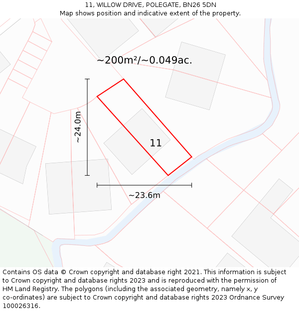 11, WILLOW DRIVE, POLEGATE, BN26 5DN: Plot and title map