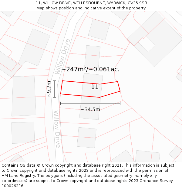 11, WILLOW DRIVE, WELLESBOURNE, WARWICK, CV35 9SB: Plot and title map
