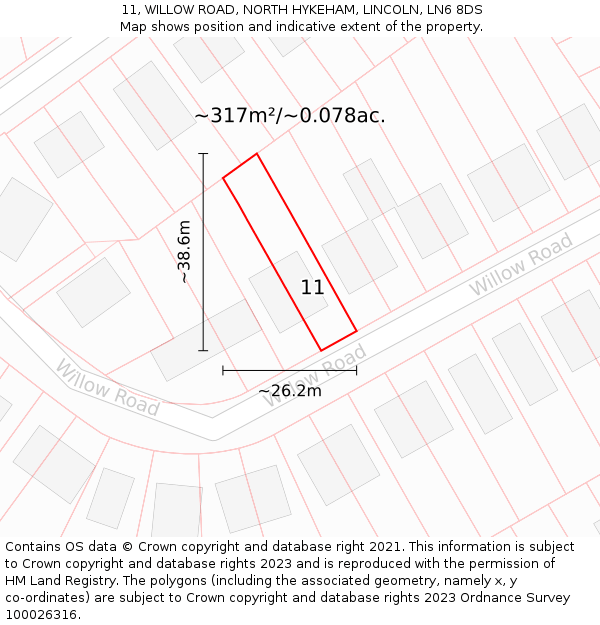 11, WILLOW ROAD, NORTH HYKEHAM, LINCOLN, LN6 8DS: Plot and title map