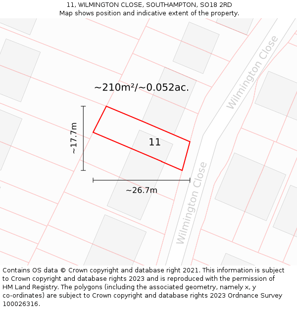 11, WILMINGTON CLOSE, SOUTHAMPTON, SO18 2RD: Plot and title map
