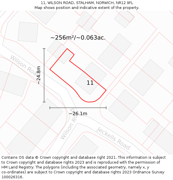 11, WILSON ROAD, STALHAM, NORWICH, NR12 9FL: Plot and title map