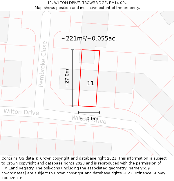11, WILTON DRIVE, TROWBRIDGE, BA14 0PU: Plot and title map
