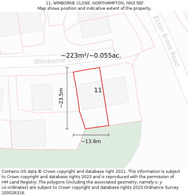 11, WIMBORNE CLOSE, NORTHAMPTON, NN3 5EF: Plot and title map
