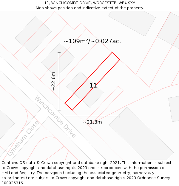 11, WINCHCOMBE DRIVE, WORCESTER, WR4 9XA: Plot and title map