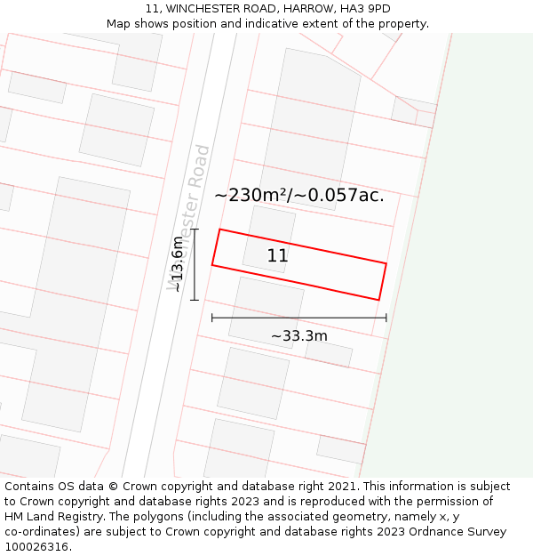 11, WINCHESTER ROAD, HARROW, HA3 9PD: Plot and title map