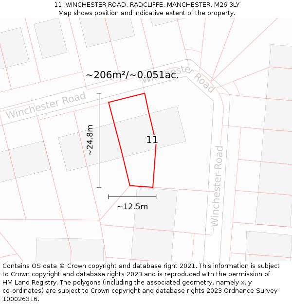 11, WINCHESTER ROAD, RADCLIFFE, MANCHESTER, M26 3LY: Plot and title map