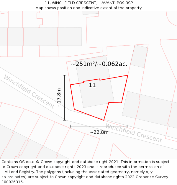 11, WINCHFIELD CRESCENT, HAVANT, PO9 3SP: Plot and title map