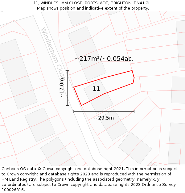 11, WINDLESHAM CLOSE, PORTSLADE, BRIGHTON, BN41 2LL: Plot and title map