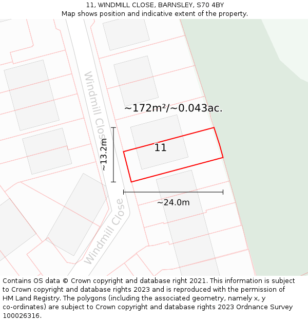 11, WINDMILL CLOSE, BARNSLEY, S70 4BY: Plot and title map